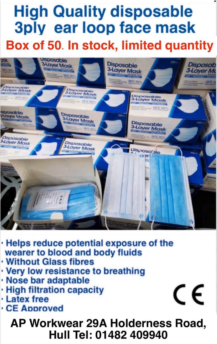 APWorkwear's tweet photo. We are now selling Protective Disposable Face Masks in boxes of 50pcs to help you protect yourself amid concerns over Covid-19. Follow the link below to our website to purchase the masks now:
🌐https://t.co/xxGNdnRj4n https://t.co/2uIixA0mFj