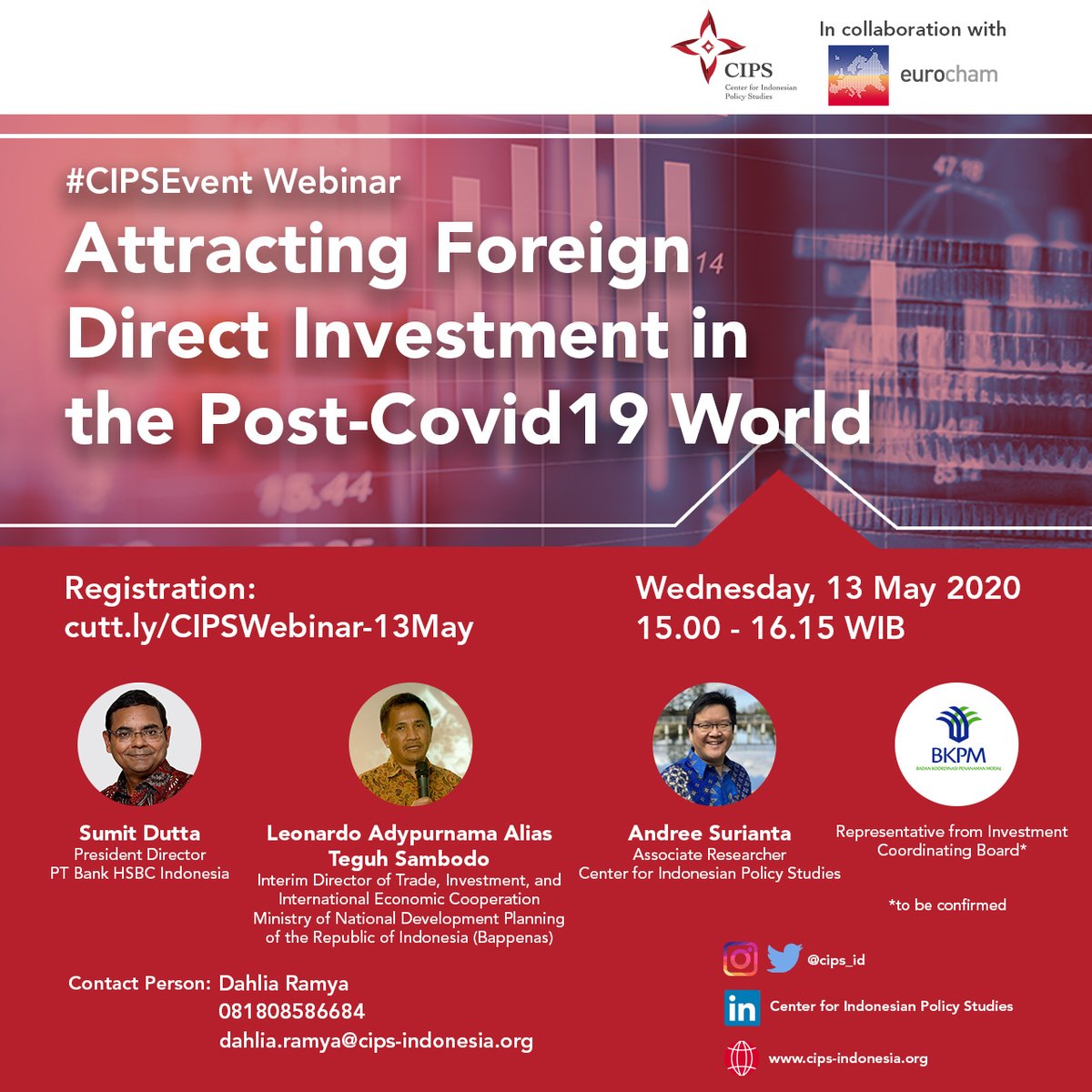 cips_id's tweet photo. New speaker for tomorrow's webinar!

Leonardo Adypurnama Alias Teguh Sambodo from @BappenasRI will join the discussion. He's an Interim Director of Trade, Investment, and International Economic Cooperation.

Register: https://t.co/xnldYTzkK2 https://t.co/c6sZlWWRRj