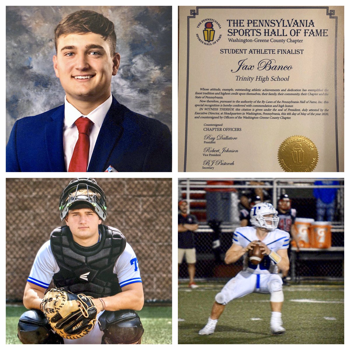 wendeebank's tweet photo. Congratulations to my son @jaxbanco for being selected by the Pennsylvania Sports Hall of Fame Washington/Greene Chapter, as 1 of their 13 honored student athletes! Thank you!! Thank you Tia Burns, @Trinity_Hillers, &amp; all his of teachers &amp; coaches! @Spikes_Baseball @ERAUBaseball https://t.co/Lck6DaYcAE