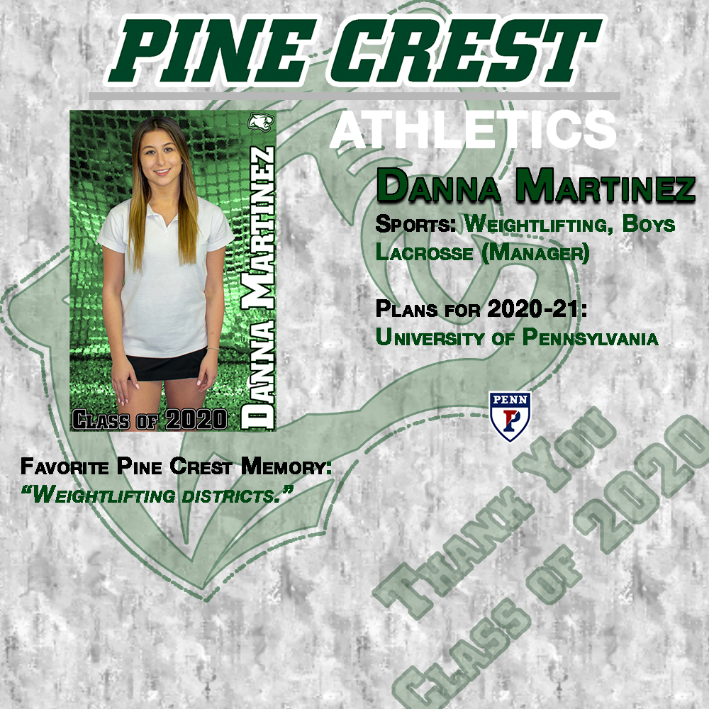 GoPineCrest's tweet photo. Thank you Danna Martinez for your career contribution to Pine Crest Athletics #PC2020 #PCGWeightlifting https://t.co/uAPpaTJNkH