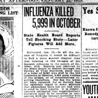 THREAD: A century ago, the 1918 influenza pandemic hit both white and Black communities in Richmond hard. Around 550 Richmonders died in the month of October 1918 alone. Clipping from Roanoke World News.