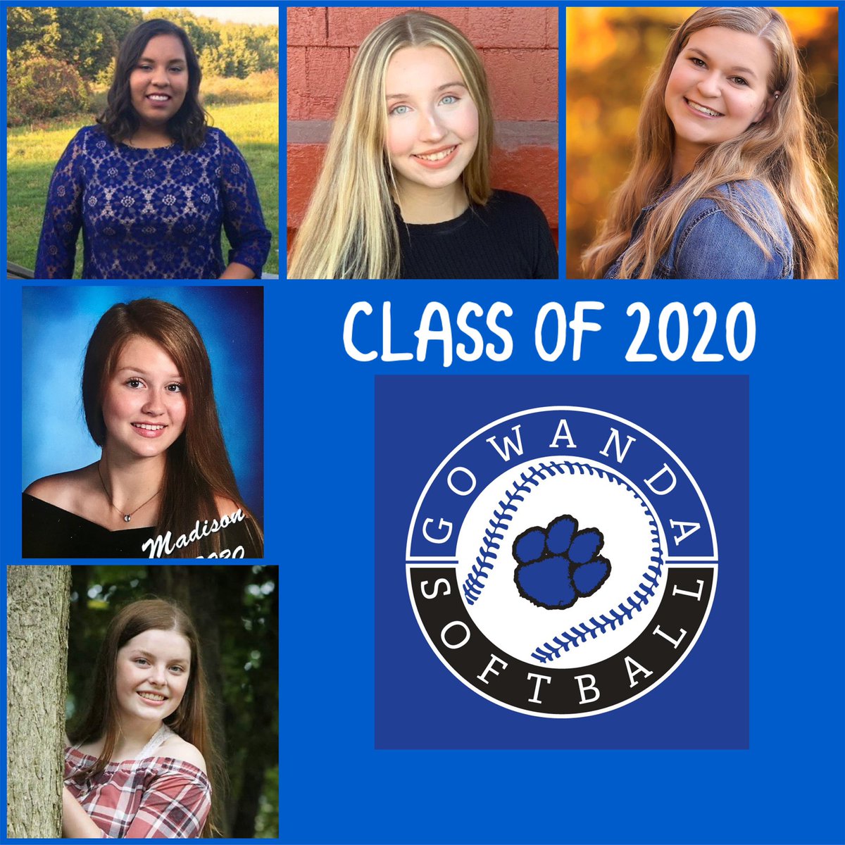 gtownvsoftball's tweet photo. Here is the #ClassOf2020  #Softball  #GTownVSoftball #4-Olivia Pawlak, #5-Paige Gabel, #17-Makenzie Carroll, #24-Jeorgia Benton, #25-Madison Clark. Best of luck in all you do in the future!! 🥎🐾🥎🏆 https://t.co/VUJ2EX25oc