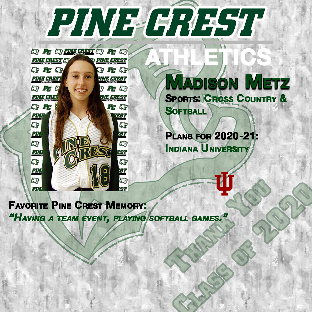 GoPineCrest's tweet photo. Thank you Madison Metz for your career contribution to Pine Crest Athletics #PC2020 #PCXCountry #PCSoftball https://t.co/b0wwcwlW4I