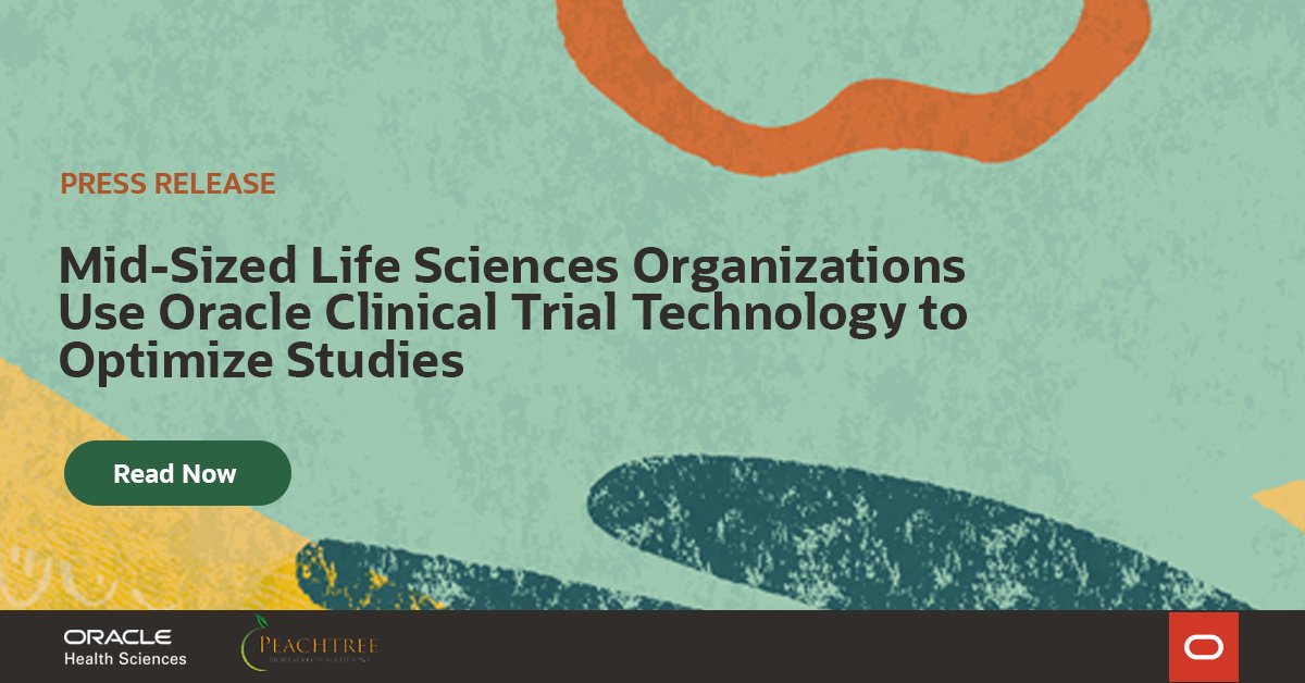 OracleHealthSci's tweet photo. CRO @PeachtreeBRS has selected @Oraclehealthsci cloud services to streamline its #clinicaltrial operations and to optimize its #studystartup. Read more in the release: https://t.co/gx1yZf1DLS https://t.co/ri58iQGOju