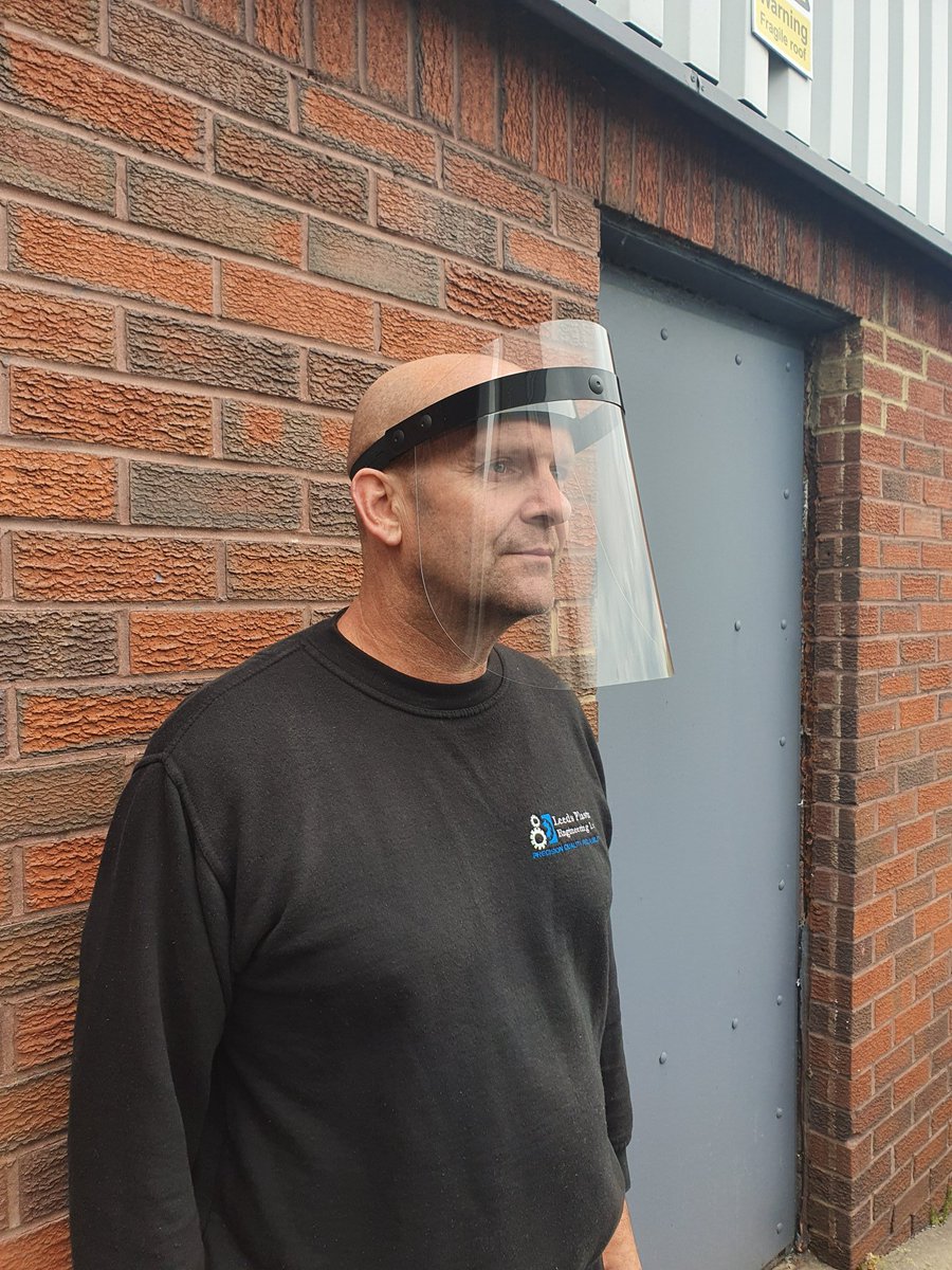 Leedsplasticeng's tweet photo. We are currently manufacturing these full face visors. Perfect for companies looking to keep their employees/customers safe when returning to work. Also donating a quantity to the local care home #PPE #leeds #plastic #engineering #ukmfg #ukeng #StaySafe #StayAlert https://t.co/sxb4MtJBfJ