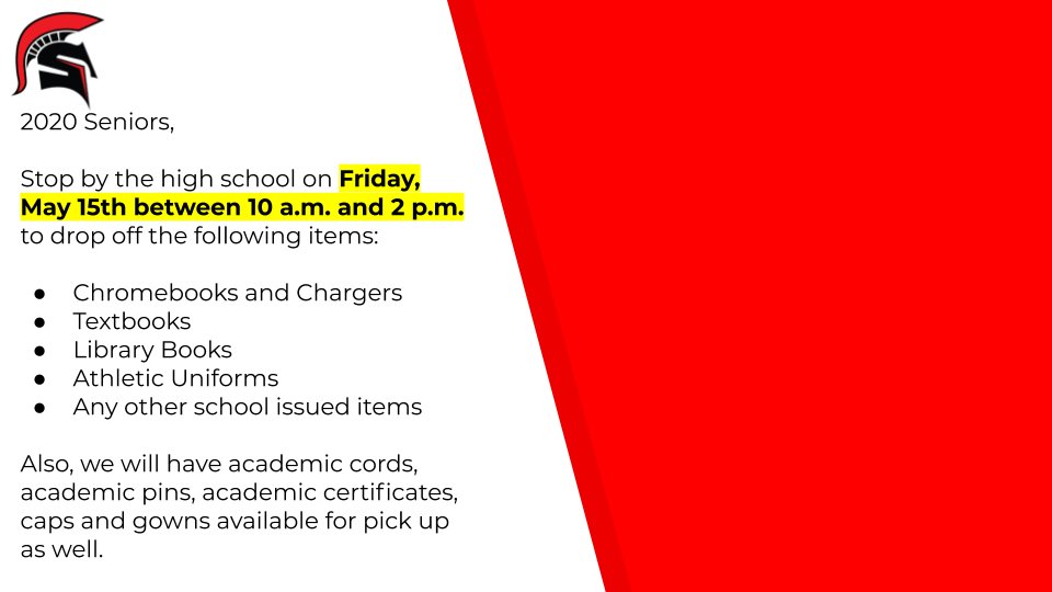 EmporiaSpartans's tweet photo. Seniors we are proud of you!  Drop off and pick up items on May 15th from 10 a.m. to 2:00 p.m. https://t.co/ps3Oc3nSQP