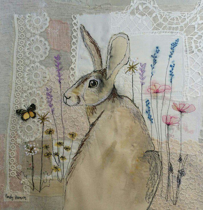 womensart1's tweet photo. Emily Henson, textile artist who works both by hand embroidery and by machine for her designs #womensart https://t.co/YfEmthaWUO