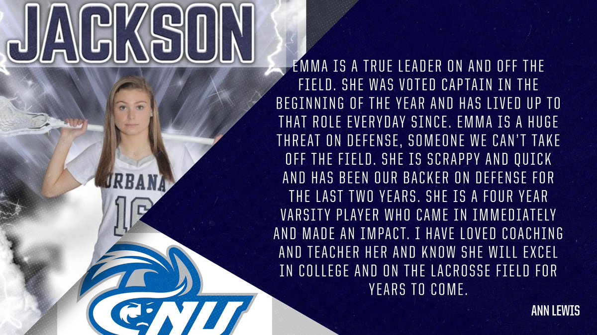 Urbana_Hawks's tweet photo. UHS Athletics is proud to announce another Senior who will continue her Lacrosse career at Christopher Newport. Emma Jackson has been an true inspiration and has left an amazing legacy for others to follow. Go Captains!! @CNUWLAX @CNUathletics @UHSgirlslax https://t.co/zHZVBnDNda
