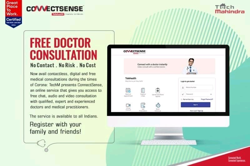 yatish57's tweet photo. Another great step by @tech_mahindra for associates and family to get free Doctor consultation from #Home.
#connectsense #nocontact #norisk #nocost https://t.co/Qg3Pd2i5Cv