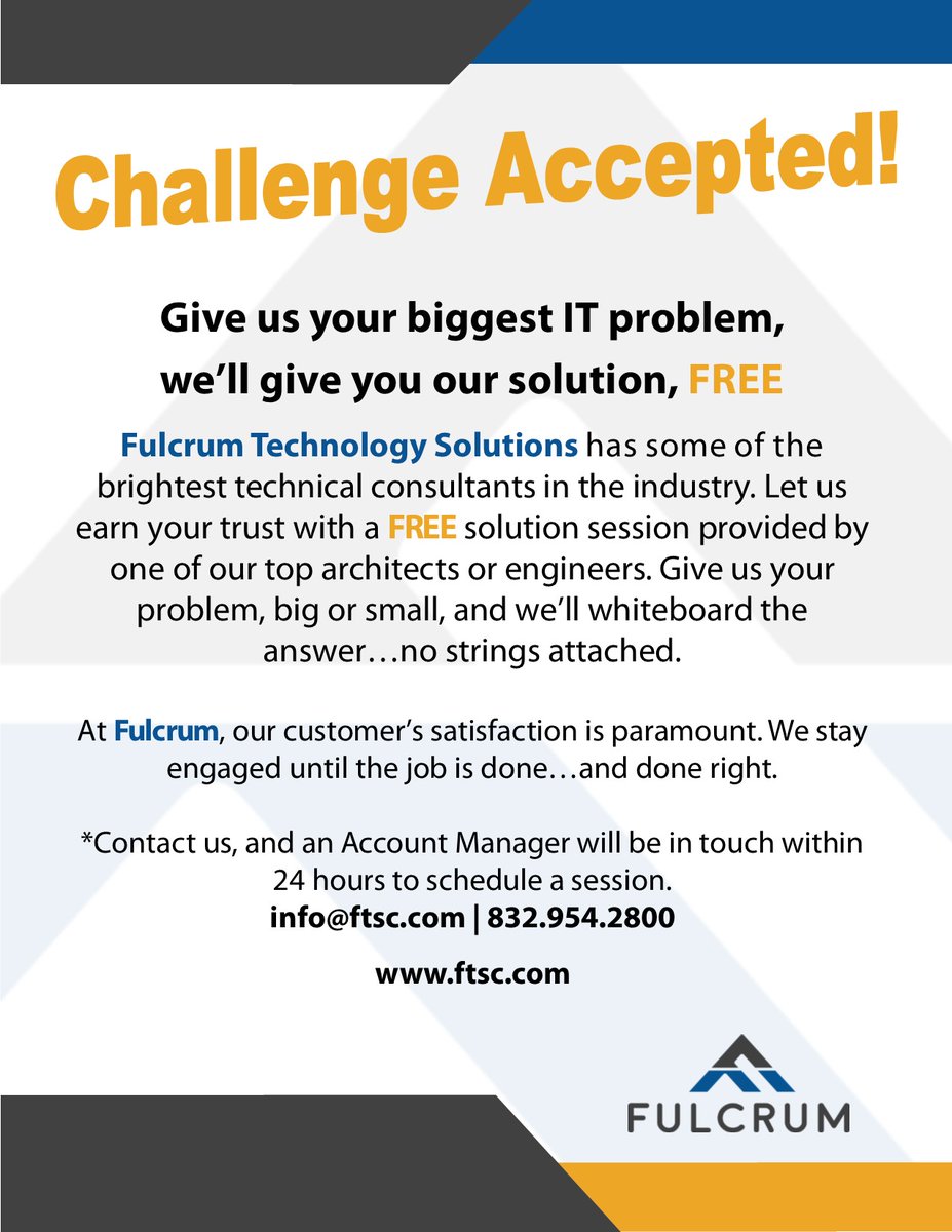 During these trying times, know that <a href="/fulcrumtsc/">Fulcrum</a> is here to help in any way we can. We have always said, give us your biggest challenge, and we'll give you our solution - and we mean it. Take us up on the #FulcrumChallenge. fulcrumtech.wixsite.com/fulcrumchallen…
#FulcrumCares #OurPromise