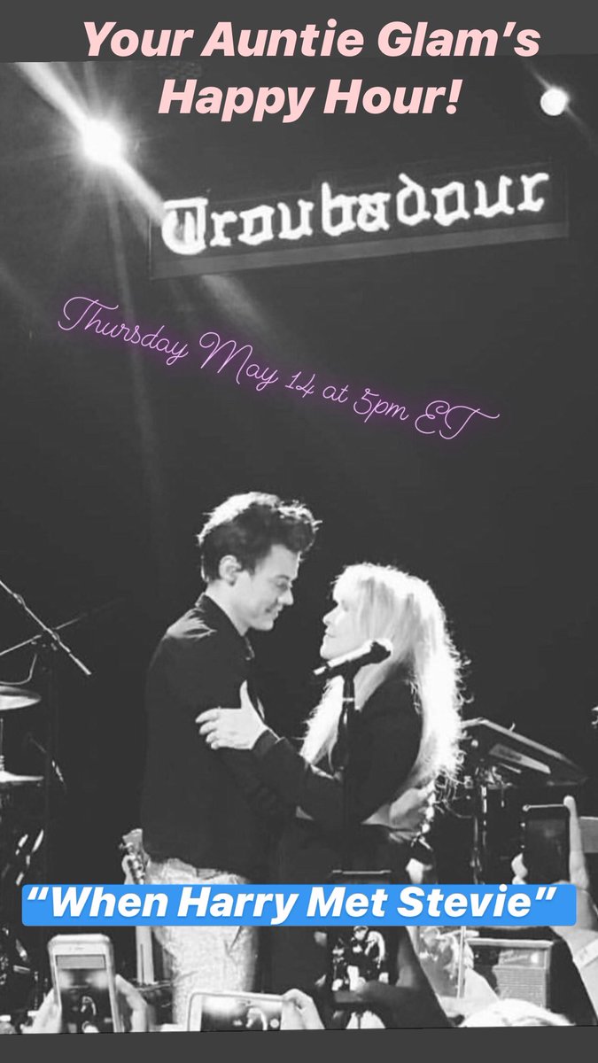 mxjustinVbond's tweet photo. Coming Thursday on IG live and https://t.co/HL2J3QQ5ji
YOUR AUNTIE GLAM’S HAPPY HOUR
“When Harry Met Stevie”
Celebrating Intergenerational Showmance!!!
Live this Week!
#glamourisresistance #StevieNicks #harrystyles #whenharrymetstevie https://t.co/deYu1RkmNR