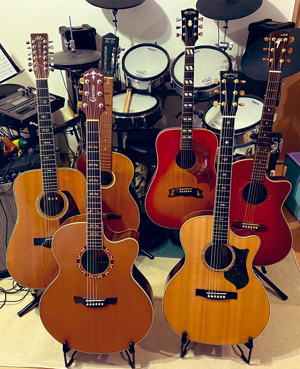 drummerHIROTO's tweet photo. #撮影会
我が家の鉄弦ちゃんズ
#Crafter
#JE18N
#Martin
#GPCPA2
#KYairi
#RFK150C #内田勘太郎 モデル
#KisoSuzuki
#W65HA
#YAMAHA
#DynamicGuitar
#No20
#Morris
#MB5012
#drummerHIROTO https://t.co/n4xt2YS2Ol