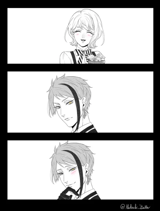 #twstプラス 
#twst_NL
【ジェイユウ】あまりにも愛しくて
※顔あり男装監督生ユウ
※ジェイドの赤顔描きたいだけ 