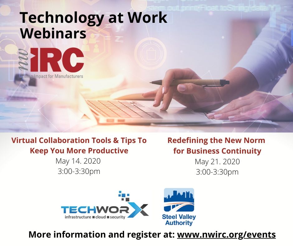TeamNWIRC's tweet image. How is your team collaborating while working remote? Learn about what tools are available and best practices for sharing data safely with @techworx_io on May 14th. Presented in partnership with Steel Valley Authority.    nwirc.org/events/virtual…