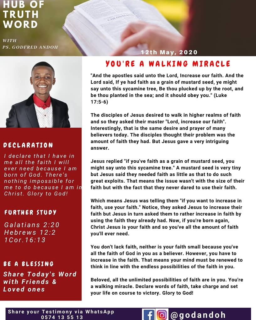 GodKobby's tweet photo. Today's Word: You're a Walking Miracle https://t.co/rJnq1G0MVC