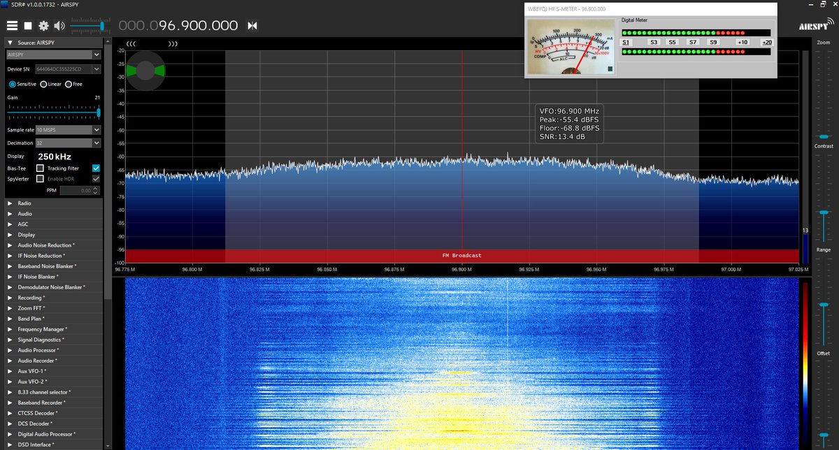 MilcomMP's tweet photo. The Airspy R0 is smoking this morning. Nailed WRSA-FM Mix 96,9 PID 8360 w/AC music from Holly Pond AL (158 miles) with good signals. Used Prog's 10 MSPS and decimation by 32 and it did give an extra edge. Thanks OM. SDRs - Making Radio Fun Again. #SDR #Airspy #FMLIST https://t.co/zpwx41XYnC