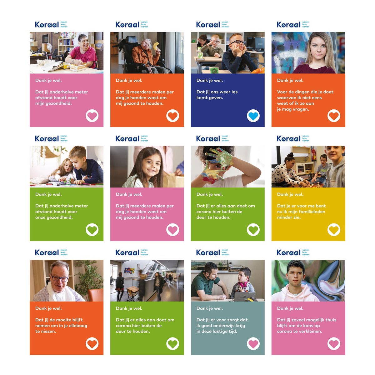 Ook onze cliënten en leerlingen zeggen vandaag dankjewel! “Omdat jij doet om corona buiten de deur te houden op onze locaties en scholen. En daarmee een grote bijdrage levert aan het beschermen van onze gezondheid.” #samensterk #samentegencorona #koraaltegencorona #nieuwenormaal