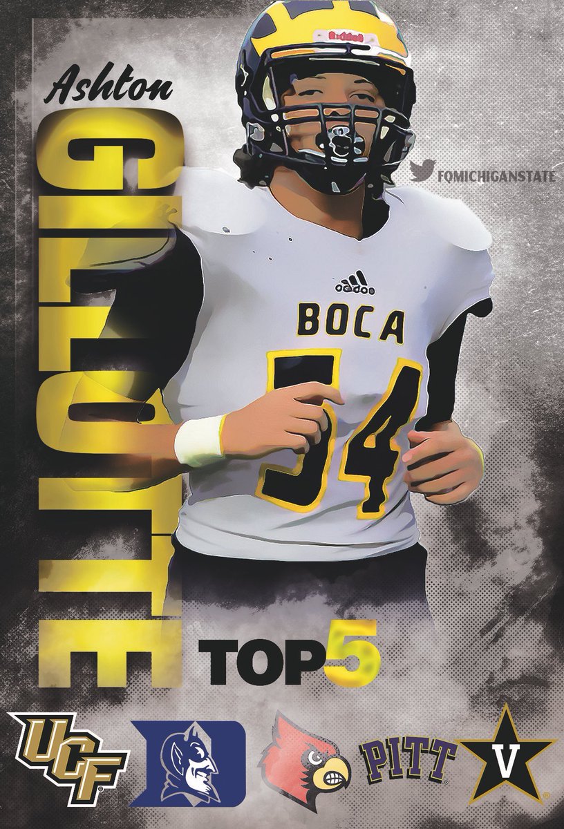 AshtonGillotte's tweet photo. Top 5 Schools. Final Decision being made this weekend &amp; announced next week here. Grateful for every coach &amp; school to show interest in my 🎞!! 
Thanks for the dope edit @MSUHype

@RivalsJohnson @EdOBrien247 @247Sports @SWiltfong247 @Perroni247 https://t.co/XOrwmXGJRc