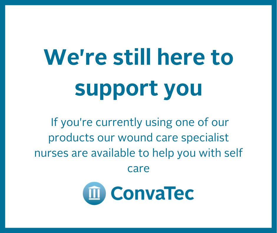 ConvaTecWoundUK's tweet image. Are you at home and looking for ways to self-care due to social distancing?

If you&apos;re currently using one of our products our wound care specialist nurses can be of help on 0800 289738 between 9am &amp;amp; 5pm Monday-Friday.