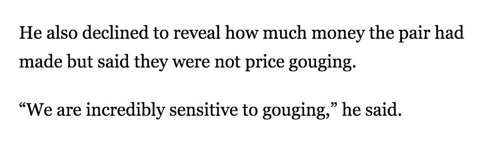 Gula’s partner John Thomas declined to tell  @politico how much money the just formed firm was raking in on coronavirus contracts. But Thomas offered this assurance (!): “We are incredibly sensitive to gouging." 4/