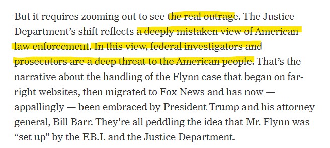 This is remarkable coming from someone left-of-center.The "outrage" is not the conviction or exoneration - but the view that federal law enforcement is "a deep threat to the American people?" It's amazing that anyone claiming to be a liberal could write this.