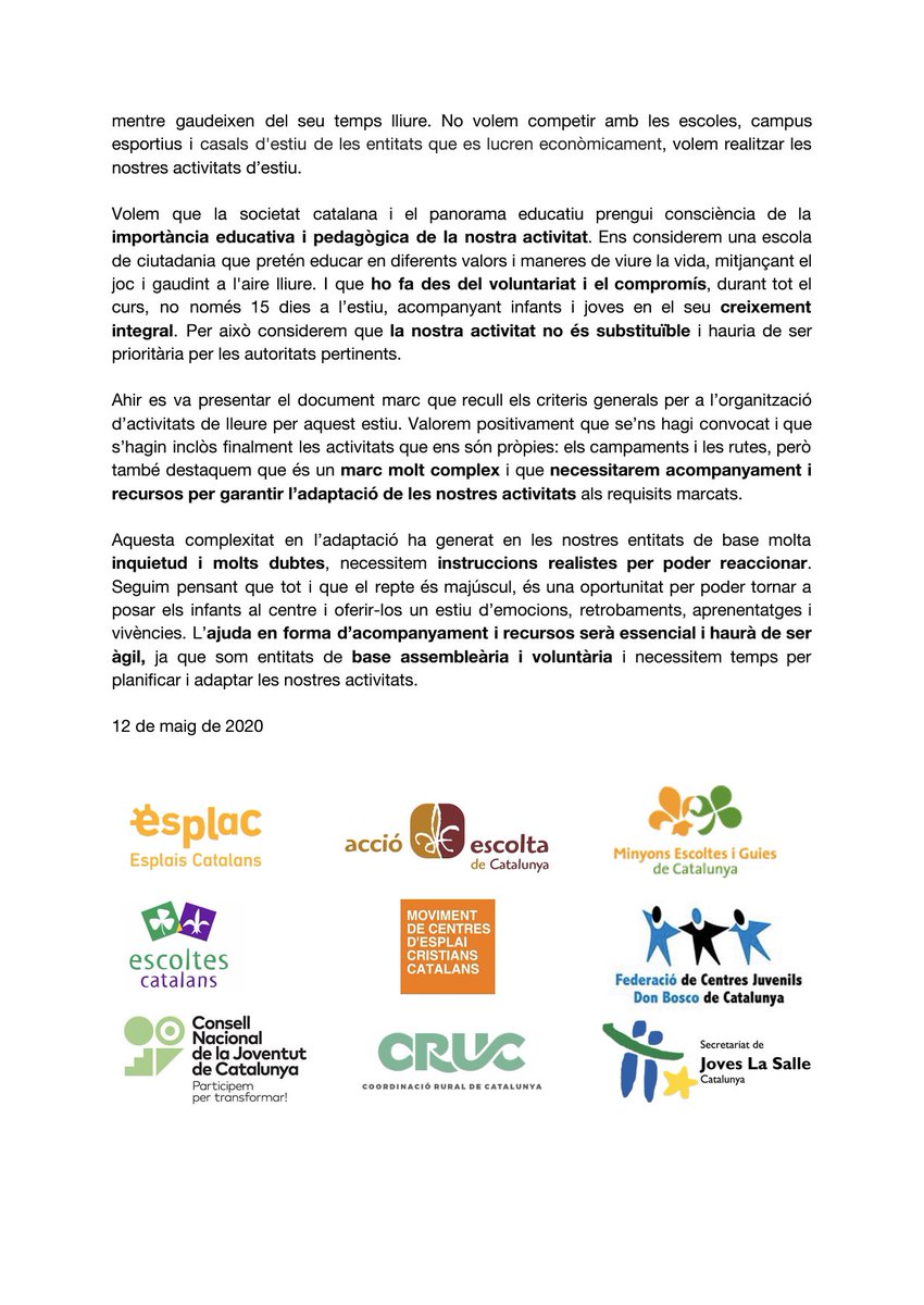 EscoltesiGuies's tweet photo. 📢Les entitats de lleure educatiu de base voluntària de Catalunya reivinquem que 'L’estiu (també) és dels esplais i caus'❗️ https://t.co/abqZhdAVxi