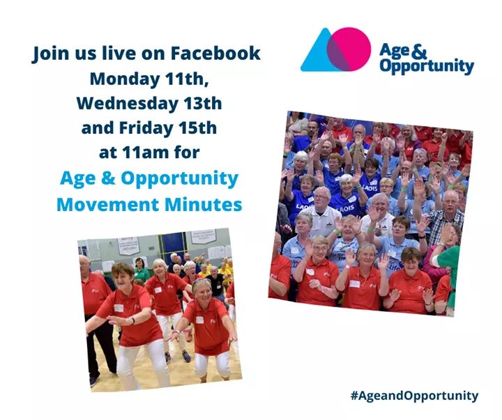 Aine_Buggy's tweet photo. Will you be joining @Age_Opp  live Movement Minutes class tomorrow @ 11am? Join on Facebook by searching @ageandopportunity

#InThisTogether #BeActive https://t.co/sYHgALc95z