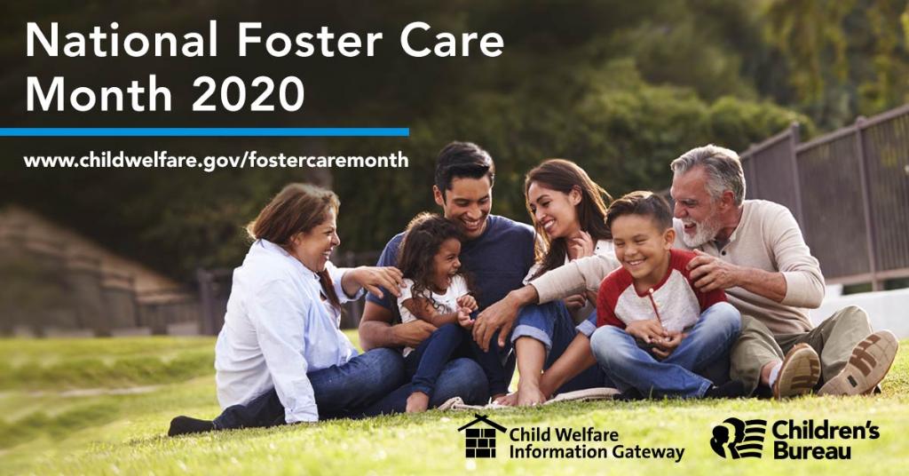 Depicted: Foster care Month 2020. A family sitting together outside.
