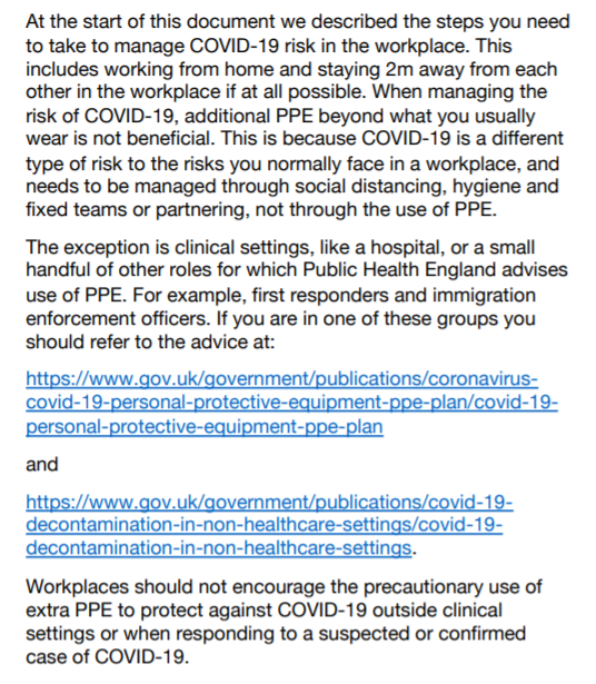The most startling aspect of the new guidance is the instruction to employers to NOT provide personal protective equipment (PPE) for  #COVID19 purposes /16