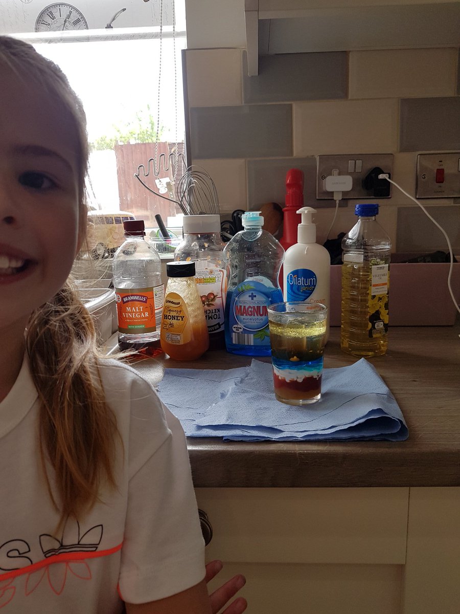 JWhitehouse48's tweet photo. #maddiemoate #letsgolive #gregfoot @YewTreeSandwell @maddiemoate @gregfoot after watching lets go live we decided to have our own science experiment. We have made our own 6 layer density column. https://t.co/nrejE4zZLM