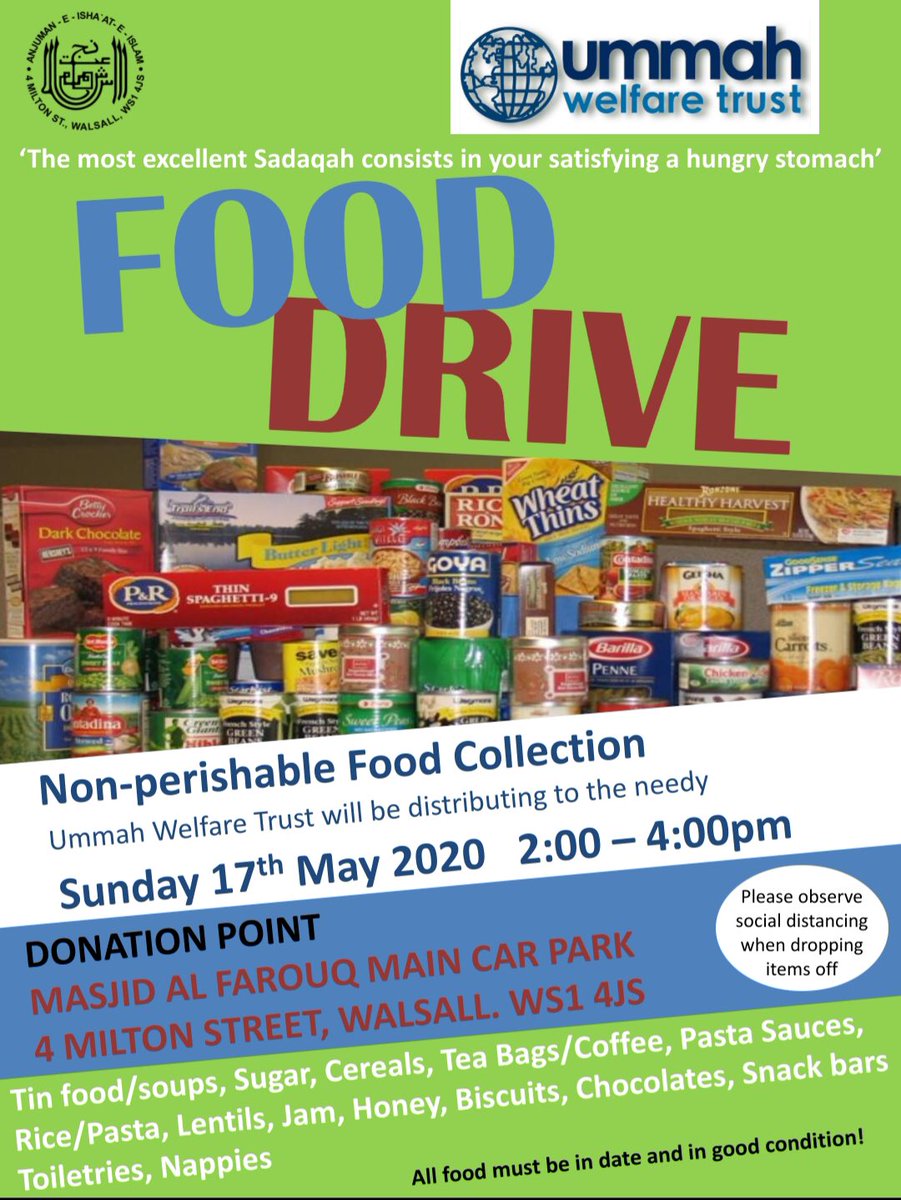 Masjid Al Farouq - Walsall (@farouqmasjid) on Twitter photo Please help us support <a href="/UWT_UK/">Ummah Welfare Trust</a> for a Food drive on Sunday 17 May from 2-4PM. Please help, share and RT. Please help us support <a href="/UWT_UK/">Ummah Welfare Trust</a> for a Food drive on Sunday 17 May from 2-4PM. Please help, share and RT.