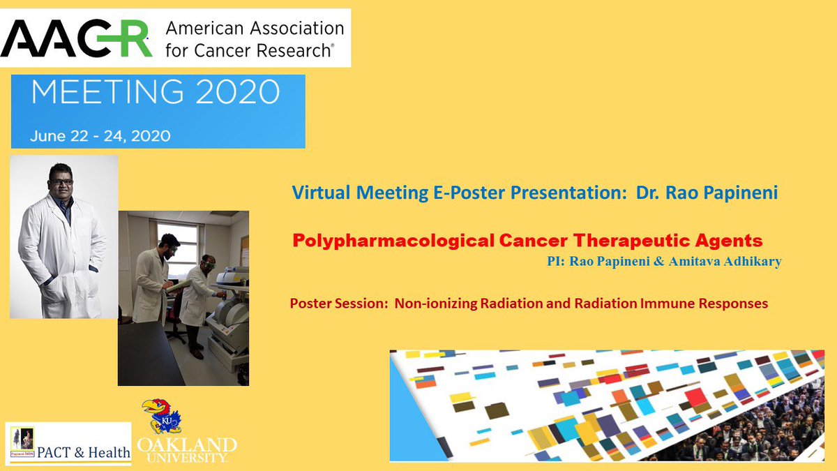 DrRaoPapineni's tweet photo. #AACR2020. Pleased to Present “Polypharmacological Cancer Therapeutics” at the meeting. 
 #covid19 #nih #fda #cdc #globalhealth  #barda #AACR #Cancer #radiotherapy #radiation #papinenilabs #NCI #SBIR #nciSBIR #DOD https://t.co/ngifgV7874
