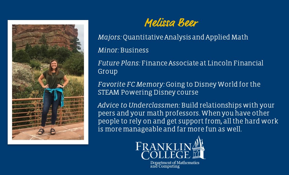 Today we're celebrating Melissa Beer! <a href="/melissabeer30/">Melissa</a> #FCMathComputing #GrizGrads2020