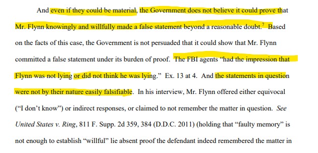 Here's the worst part of the  @neal_katyal op-ed.He suggests that DOJ stuck with its position that Flynn lied.That's false. It's literally on page 2 of the DOJ brief: they do not believe they can prove Flynn made false statements beyond a reasonable doubt.