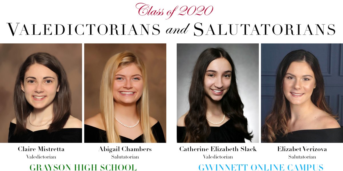 GwinnettSchools's tweet photo. We're putting the focus on members of the Class of 2020– in the classroom, in athletics, and in the arts! Over the next few days, we're honoring valedictorians and salutatorians. Help us celebrate Grayson HS and Gwinnett Online Campus students! #seniorspotlight #GCPSClassof2020 https://t.co/cYtEtEKFDU