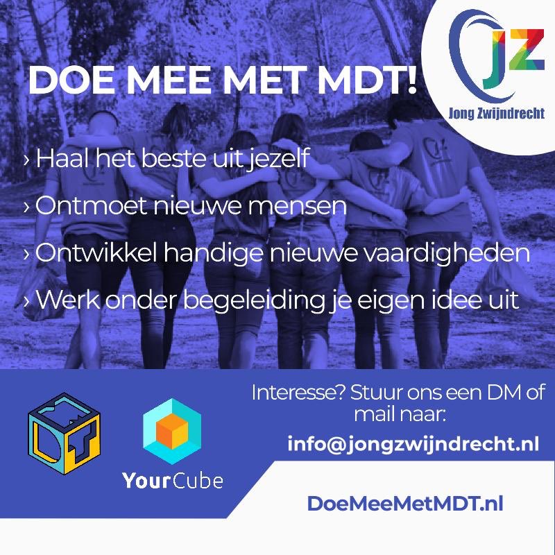 Altijd al een leuk idee willen uitvoeren wat helpt bij jouw ontwikkeling? 💭

Houd je van sport, koken of muziek en wil je daar meer mee doen? ⚽️
Doe mee met MDT en zet een tof project neer
Wat vind jij tof? Laat het ons weten! Stuur een DM of mail naar info@jongzwijndrecht.nl 🔥