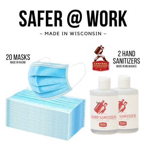 ShermanJeff's tweet photo. Safer @ #Work Care Package from @CONVERGEmke 

>20 procedural masks produced in Racine, WI
>2 bottles of hand sanitizer by @StandardDistill 
20% of proceeds to MKE Responds Fund.

https://t.co/sExqLjiEaZ https://t.co/pM7MCE5FPC