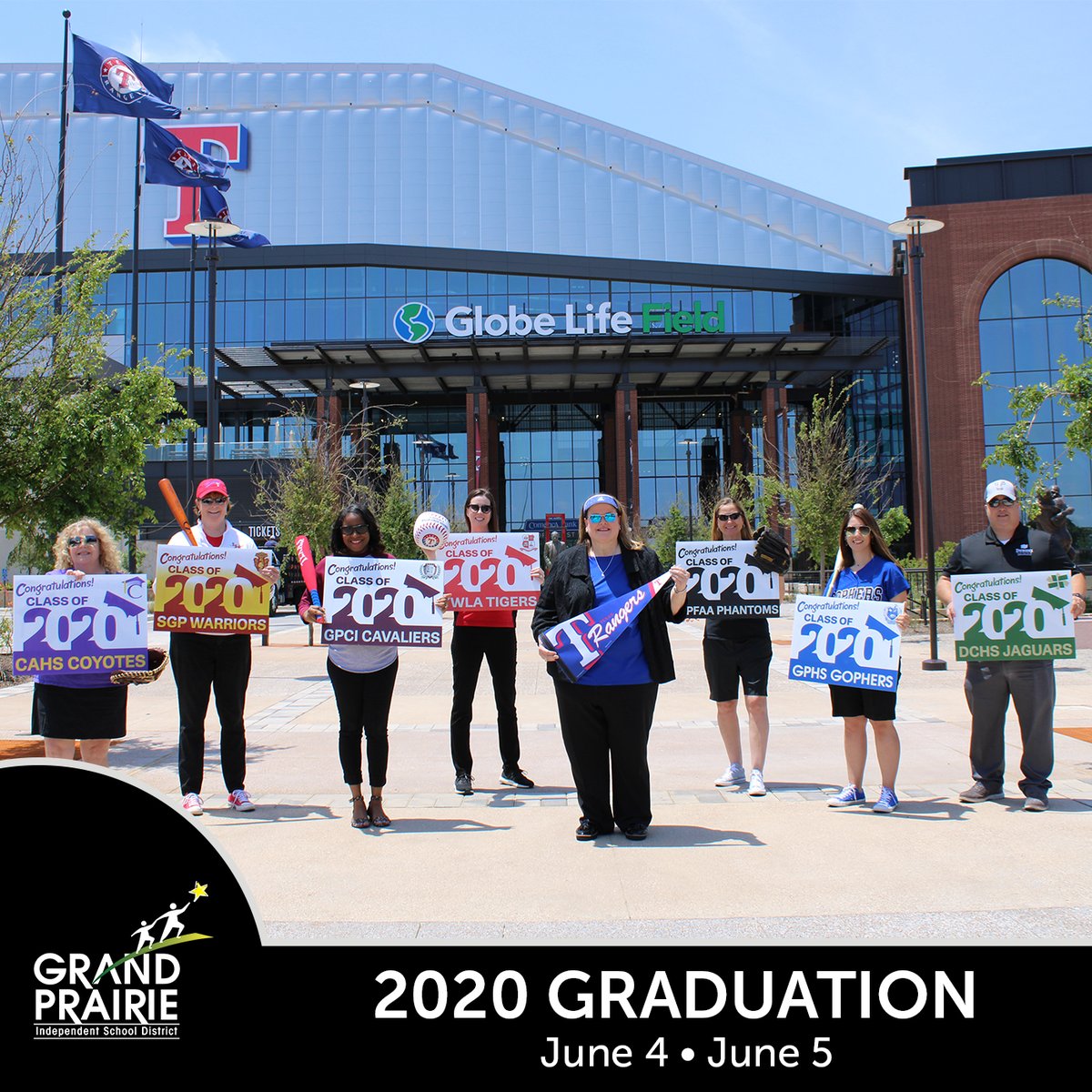 grandprairieisd's tweet image. GPISD 2020 Graduations @GlobeLifeField 
Thursday, June 4.
2:30pm SGP
7:30pm Dubiski 

Friday, June 5
1:30pm GPHS
5:30pm Crosswinds 
8:30pm YWLA, GPFAA &amp;amp; GPCI
gpisd.org/graduation. #WeAreGPISD #GPISDGraduates