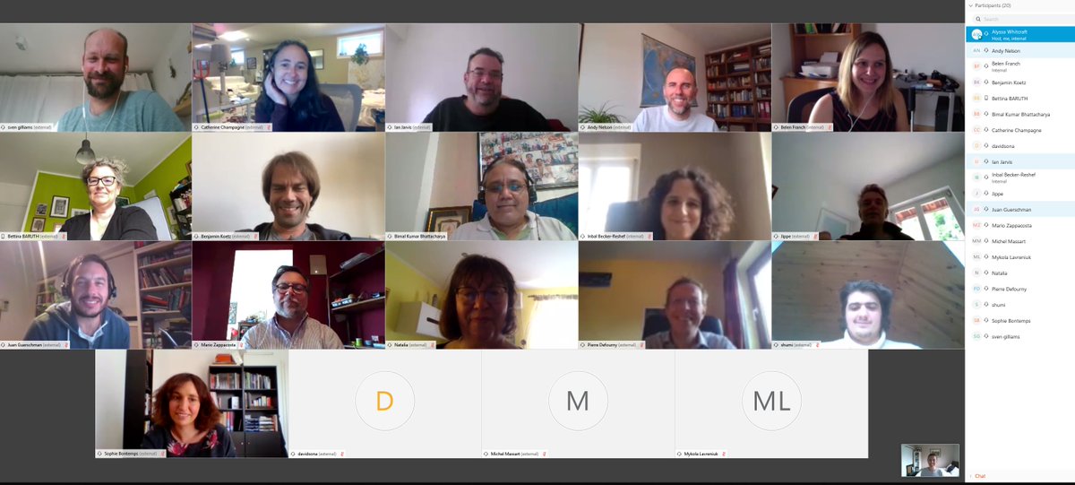 G20_GEOGLAM's tweet photo. It's a beautiful day for a virtual meeting of the working group on #EssentialVariables #EAVs4GEOGLAM! Spanning 16 time zones (!), we all came together today (tomorrow or yesterday dep. on your zone) to push forward our work on developing standard definitions for #AgMon products. https://t.co/iOEdXIkf2H