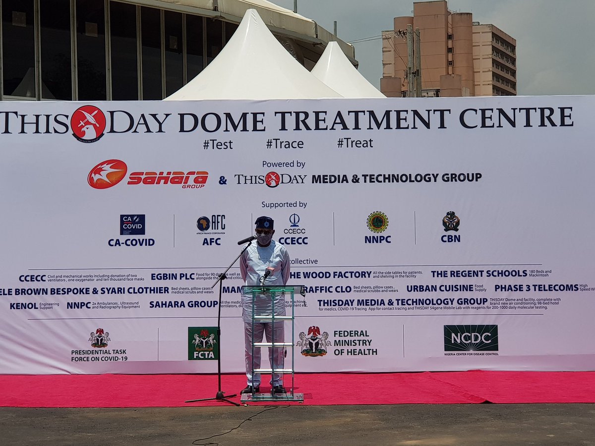 'Gratitude is not only the greatest of all virtues, but the parent of all the others' - Cicero On behalf of FMoH, I express our profound gratitude to all those who contributed to making THISDAY DOME Treatment and Isolation Centre a reality. #TakeResponsibility