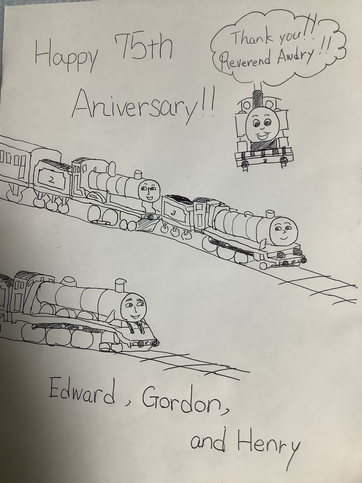 茶々丸爽太郎 551 Confucius トーマスの正面絵いいですね 僕はどうしても顔が上手く書けないんです 三だいの機関車は五年前の原画展で見た絵の一枚がそんな感じだったような エドワードと客車の車輪の大きさが小さければ完璧に思います T