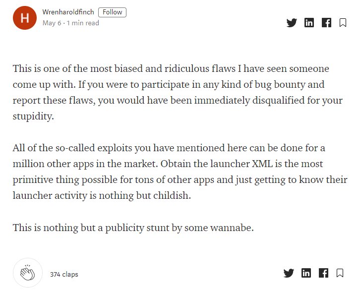 And this was the TOP response on that article made by hacker (all top responses were like this) after which he turned off response option. Here is the archives of this response:  http://archive.is/7X1On  (in case needed) and the original link :  https://medium.com/@wrenharoldfinch/this-is-one-of-the-most-biased-and-ridiculous-flaws-i-have-seen-someone-come-up-with-9e115013a793