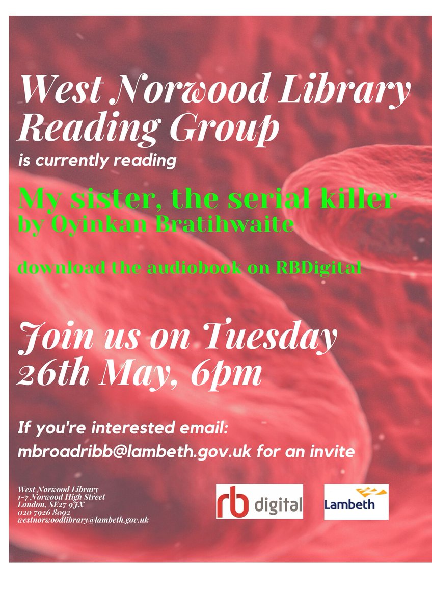 wnorwoodlibrary's tweet photo. West Norwood Library Reading Group are meeting again! Remotely!! Download the audio book via #rbdigitalglobal and join us for a lively discussion on Tuesday 26th May 6pm. #lamlibs @lambethlife #FoWNL @WN_FEAST #lovelamlibs #Lambeth #station2station @westnorwoodnews @_lambethlife https://t.co/SrbrRjFTLq