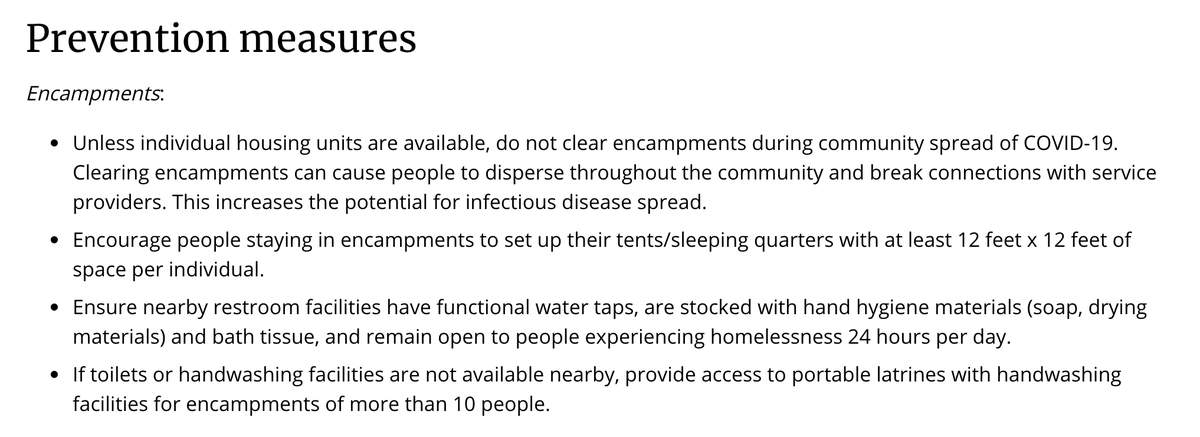 /9It's of note that  @CDCgov guidance says not to clear encampments during the pandemic. Support people where they are. Offer individualized rooms.  @NYCMayor has refused to listen to the CDC guidance, and dozens of these sweeps are done each week across NYC.