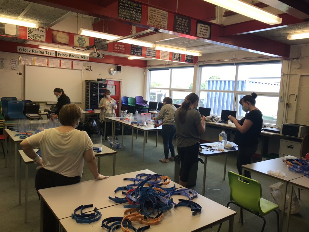 PrioryPEdept's tweet photo. Mrs Brundishโs Face Shield team grew in number today and managed to make an another 500 face shields. Amazing!!! These are being delivered to East Surrey Hospital tomorrow. #proudofpriory #priorymagic #teamworkmakesthedreamwork #community @PrioryDeputy @PrioryHead https://t.co/fOOfaTWvok