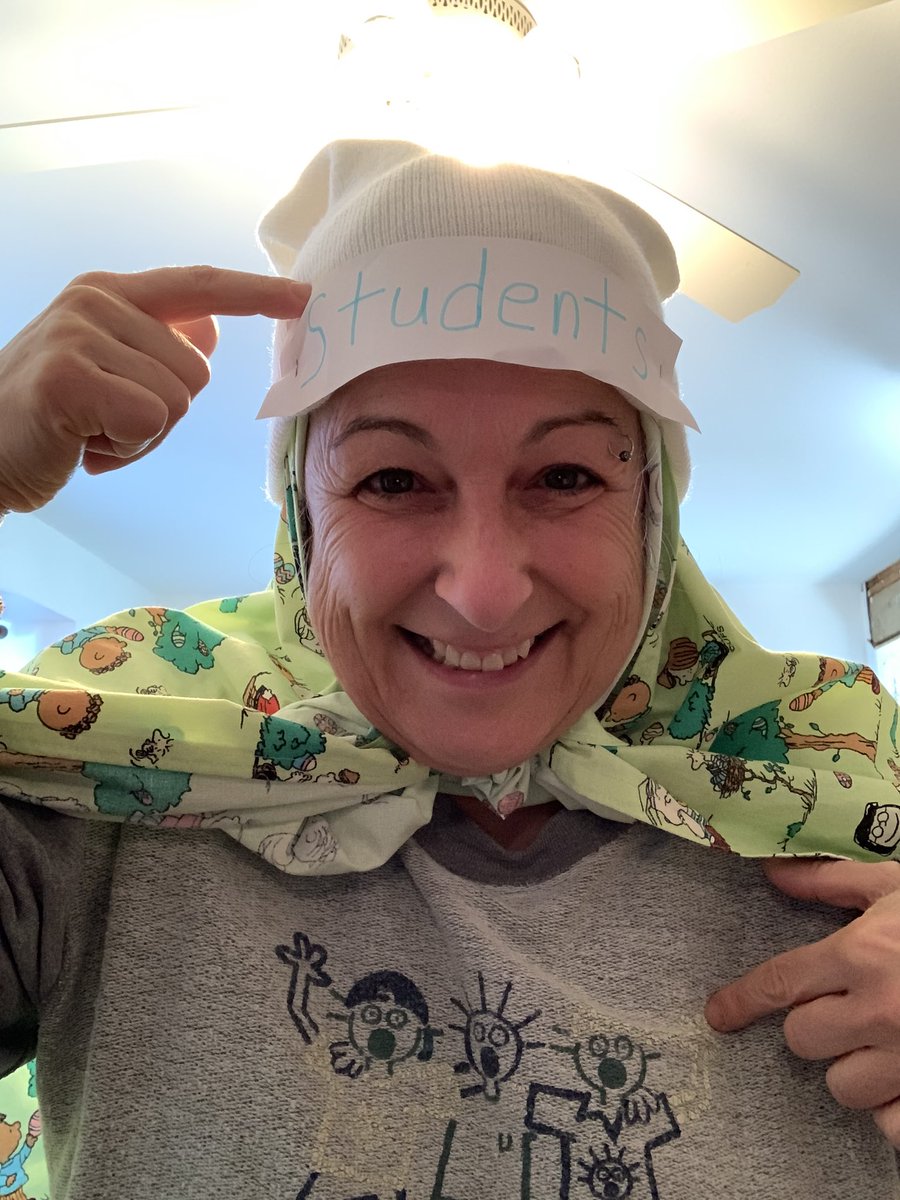 Runfreenow1's tweet photo. #Room31 #ABCCountdown Action Hero Day. My students are my heroes! They are courageous, flexible, strong, and brave during this scary times of our daily life.  They are my heroes.  I am wearing my kid cape, my student hat, and my scared kids shirt @JJESOwls https://t.co/ZXqSCYmvIq