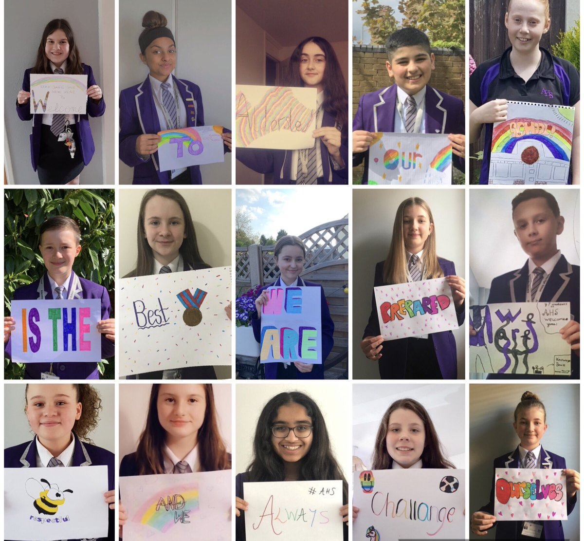 miss_kdunn's tweet photo. Calling all future Year 7 students! Our current Year 7 students cant wait to meet you 😃 The 1st message to you  is about our 3 school values ✨🤩 @AldersleyHighSc @palmerscrosssch @RakegatePrimary @elstonhallsch @claregatepri @NorthwoodParkPS #seeyousoon #AHStransition2020 https://t.co/om4RMXL3oS