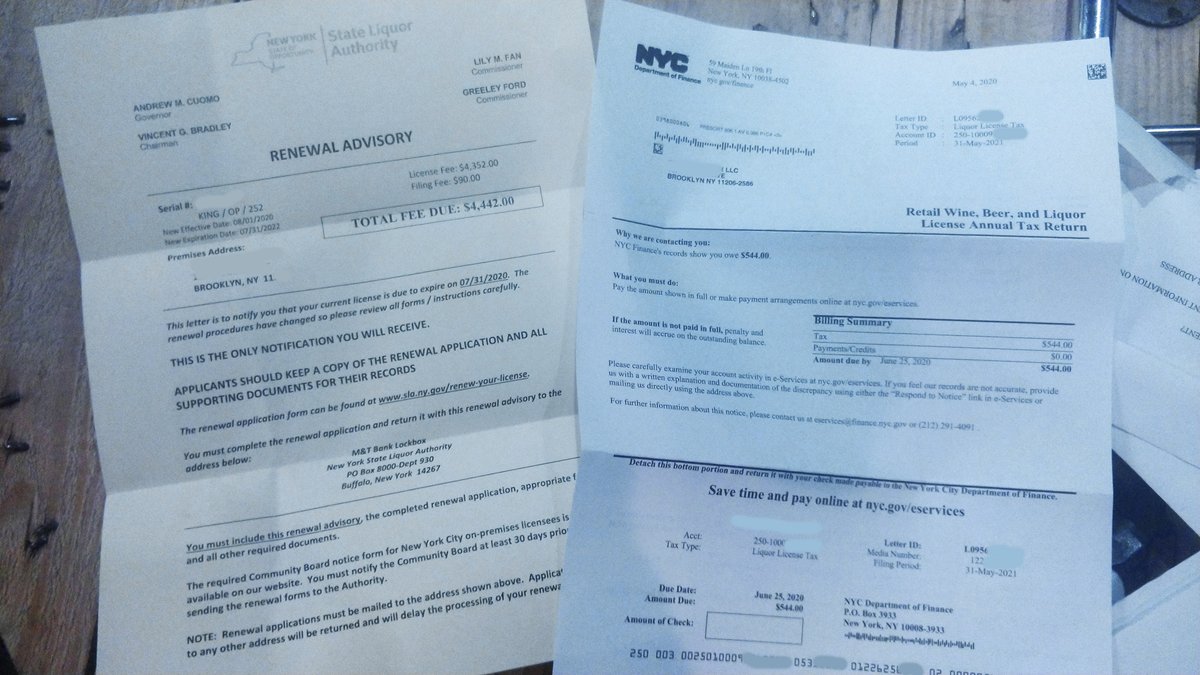 Jonathan Corbett 🇺🇦 🇺🇸 (@_joncorbett) on Twitter photo I'm a partner in a Brooklyn bar that dutifully closed to protect the public when ordered by <a href="/NYGovCuomo/">Archive: Governor Andrew Cuomo</a> & <a href="/NYCMayor/">Mayor Eric Adams</a>. But NYC & NYS have provided us $0 in aid, and now have the balls to ask us to pay $5K to renew a liquor license we cannot use. <a href="/NY_SLA/">NYS Liquor Authority</a> <a href="/NYCFinance/">NYC Finance</a>, a little help? I'm a partner in a Brooklyn bar that dutifully closed to protect the public when ordered by <a href="/NYGovCuomo/">Archive: Governor Andrew Cuomo</a> & <a href="/NYCMayor/">Mayor Eric Adams</a>. But NYC & NYS have provided us $0 in aid, and now have the balls to ask us to pay $5K to renew a liquor license we cannot use. <a href="/NY_SLA/">NYS Liquor Authority</a> <a href="/NYCFinance/">NYC Finance</a>, a little help?