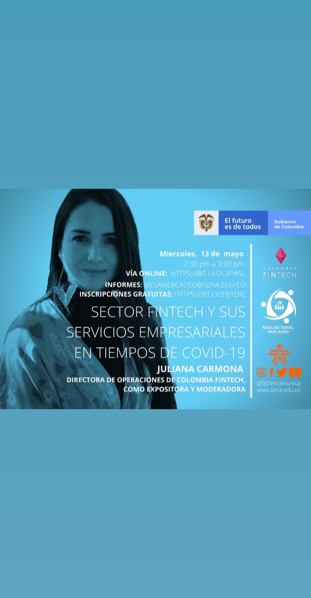 colombiafintech's tweet photo. En alianza con @SENAComunica llevaremos a cabo el conversatorio digital "Sector Fintech y sus servicios empresariales en tiempos de COVID-19". La cita es mañana, 13 de mayo 2:30 pm.

Inscripciones: https://t.co/8xQY4Wg9l8
Link de acceso: https://t.co/dSGVuftJAm

#FintechPower https://t.co/kbeiwpaD1K