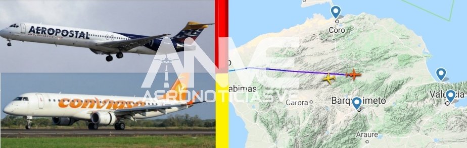 AeroNoticiasVE's tweet photo. Vuelos Humanitarios sobre el Territorio Nacional (Caracas - Maracaibo - Caracas)

🔴 Aeropostal MD-82 #YV2992 
🟡 Conviasa E-190 #YV3052 https://t.co/33NnMxPRlX
